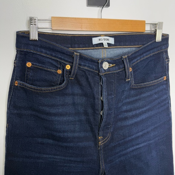 RE/DONE Dark Rinse Stovepipe Raw Hem Denim Jeans - Picture 3 of 6